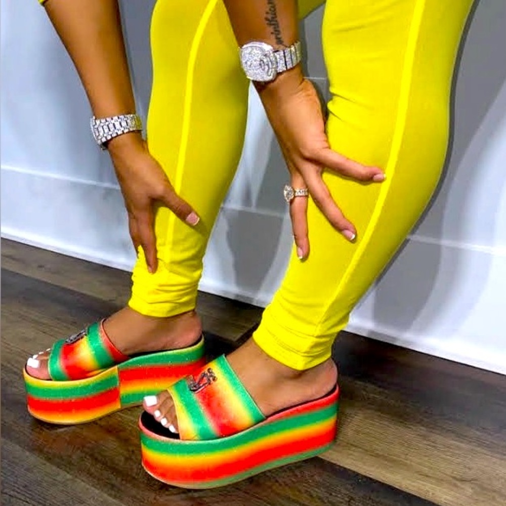 SJ Women's Vibrant Multicolor Platform Sandals